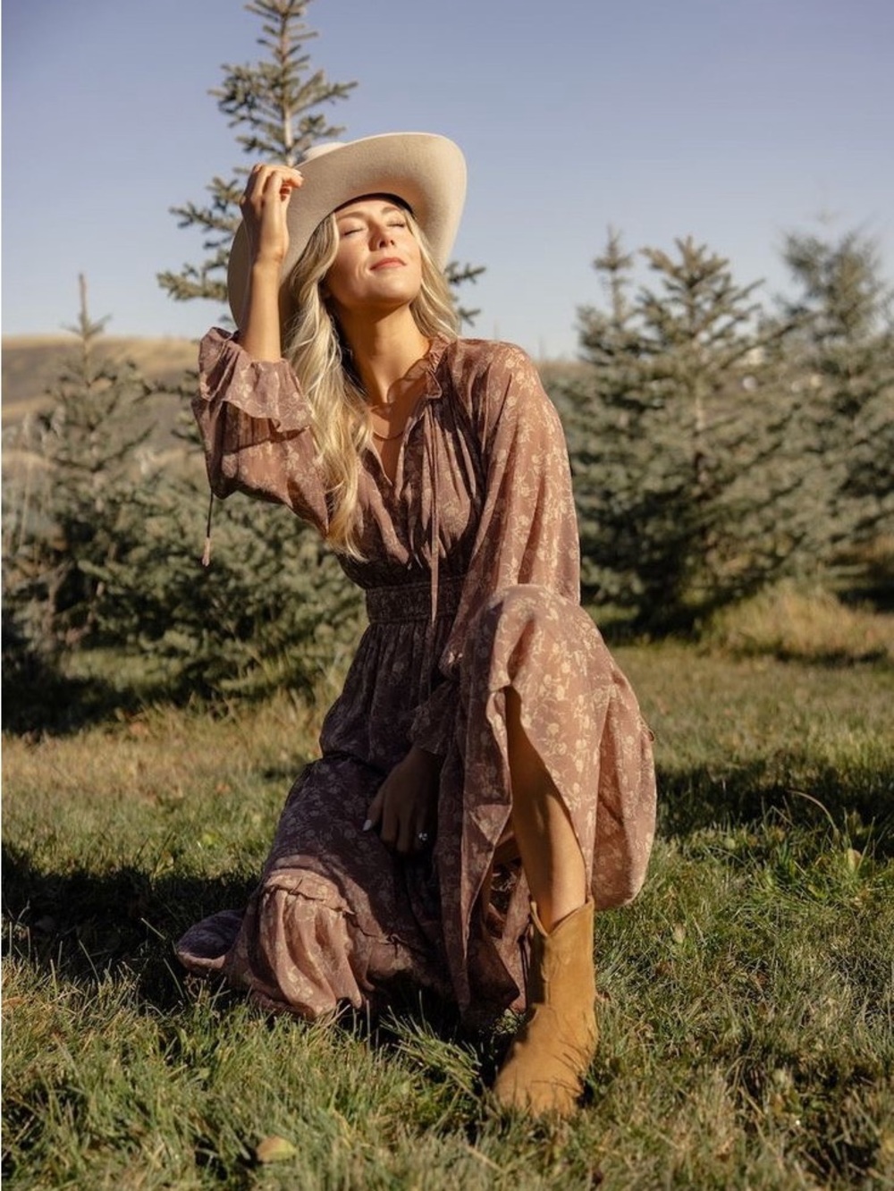 NWT ROOLEE Santa Fe Sunset Boho Floral Long Sleeve Maxi Dress